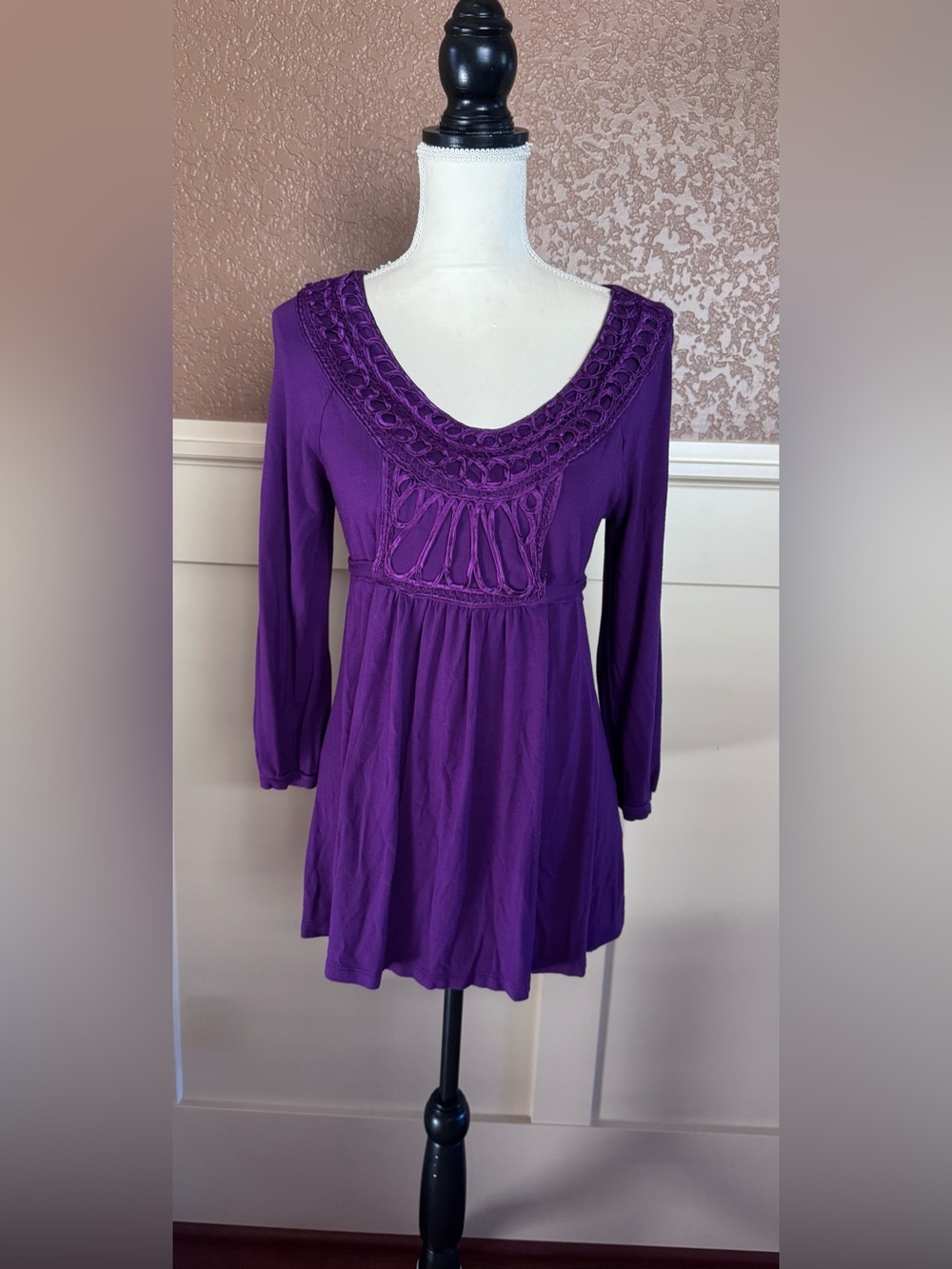 JohnPaulRichard Purple Crochet Scoop-Neck Tunic
